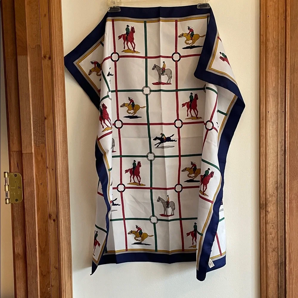 Vintage Multicolor Equestrian Horse Racing Square Italian Scarf - Picture 5 of 16